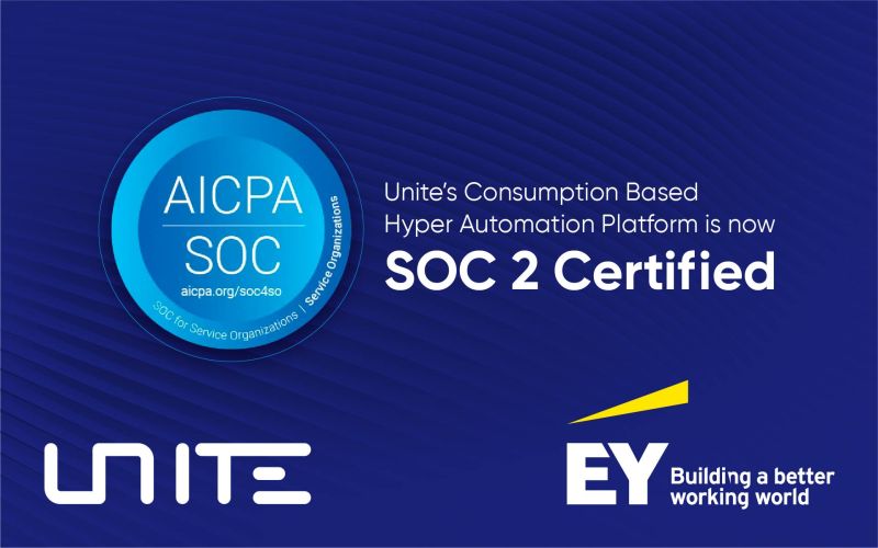 Unite has achieved SOC2 Compliance on it's consumption based Hyper Automation Platform.